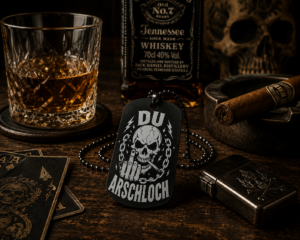 Du-Arschloch-statement-dogtag