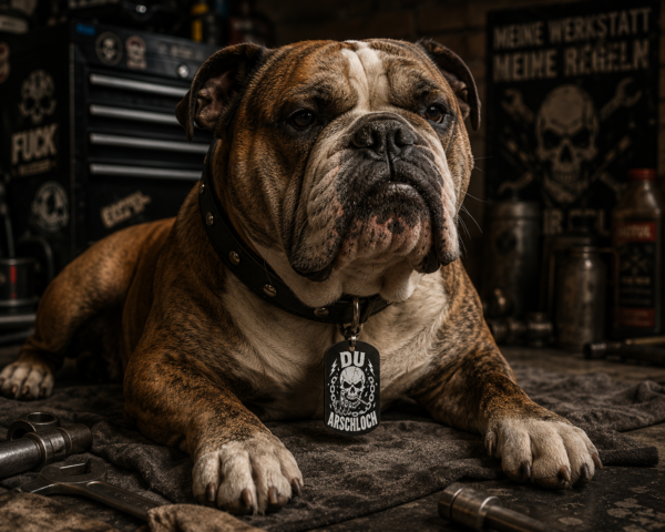 Du-Arschloch-statement-dogtag