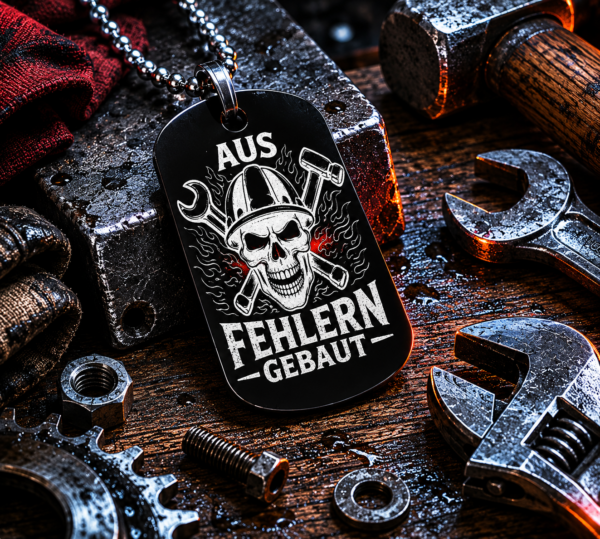 Aus Fehlern gebaut – Mechaniker Dogtag aus eloxiertem Aluminium