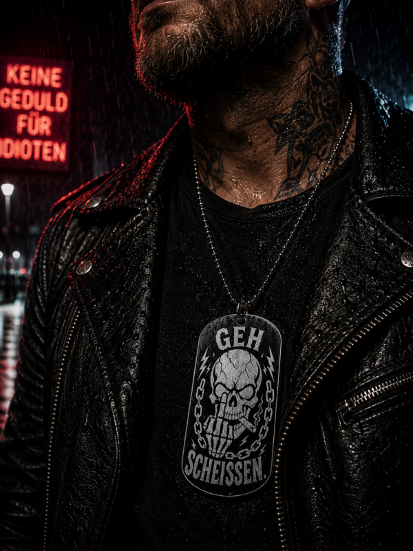 Dog Tag Geh Scheißen | Lustiger Statement Anhänger für Biker & Rocker