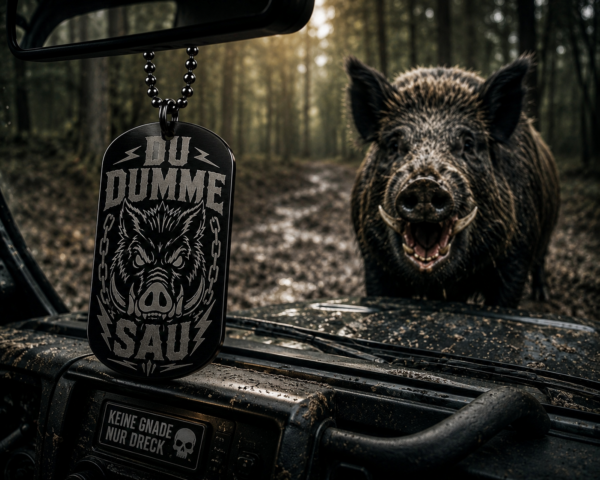 Dog Tag Du Dumme Sau | Lustiger Wildschwein Anhänger