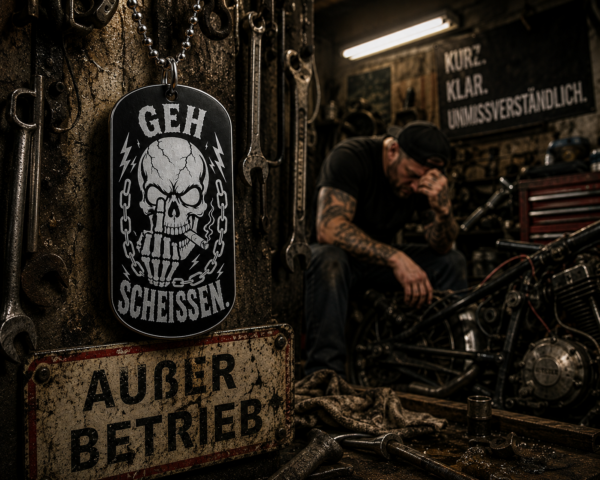 Dog Tag Geh Scheißen | Lustiger Statement Anhänger für Biker & Rocker