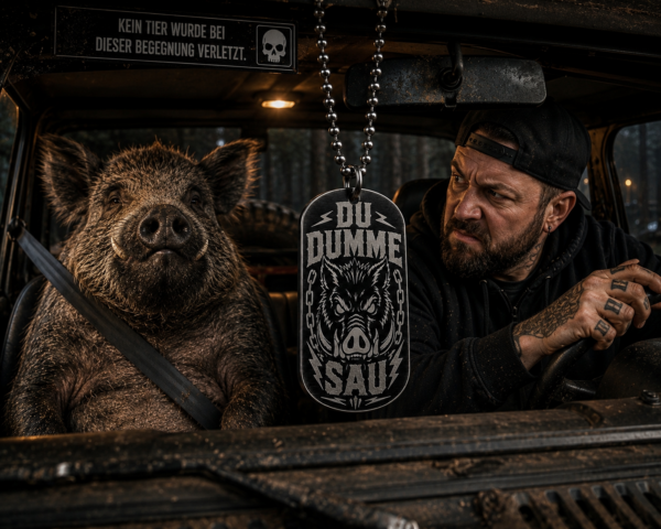Dog Tag Du Dumme Sau | Lustiger Wildschwein Anhänger