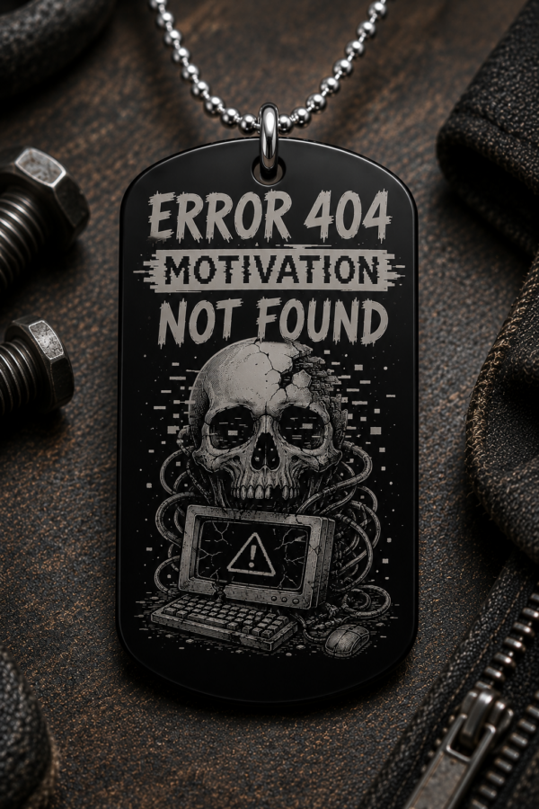a873ab76-3d87-429a-99e5-bf4f7b498d81 Dogtag Anhänger ERROR 404 MOTIVATION NOT FOUND – Gamer & Nerd Statement Anhänger