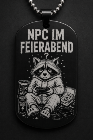 Dogtag Anhänger NPC IM FEIERABEND – Lustiger Gamer Waschbär Statement Anhänger