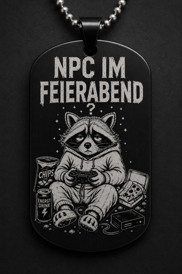 Dogtag Anhänger NPC IM FEIERABEND – Lustiger Gamer Waschbär Statement Anhänger