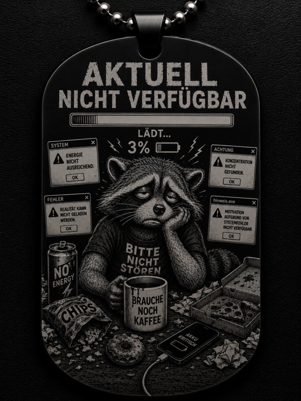 Dogtag Anhänger AKTUELL NICHT VERFÜGBAR – Lustiger Waschbär Statement Anhänger mit Sarkasmus