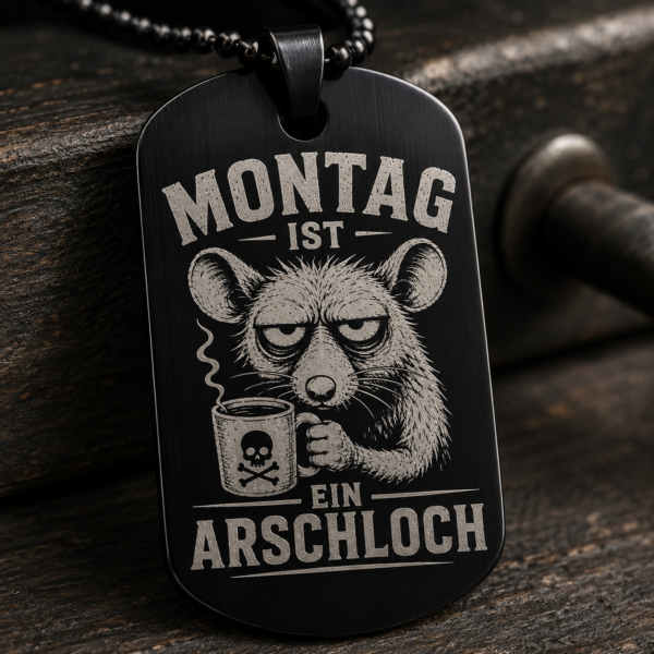 ec827c91-df2e-40c0-bcb1-df0ab94d1497 Dogtag Anhänger MONTAG IST EIN ARSCHLOCH – Lustiger Ratten Anhänger mit schwarzem Humor